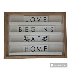 Love Begins at Home plaque sign letters 11-1/2" h x 15-1/2" l x 1-1/4" d